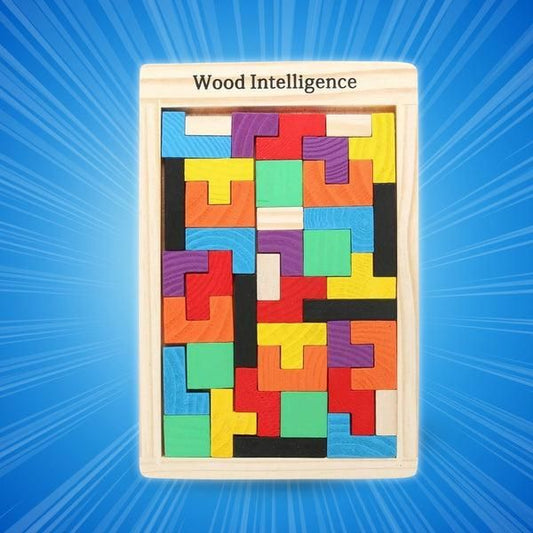 Wooden Blocks Puzzle Brain Teasers Toy Tangram Jigsaw Intelligence Colorful 3D Russian Blocks Game STEM Montessori Educational Gift for Kids
