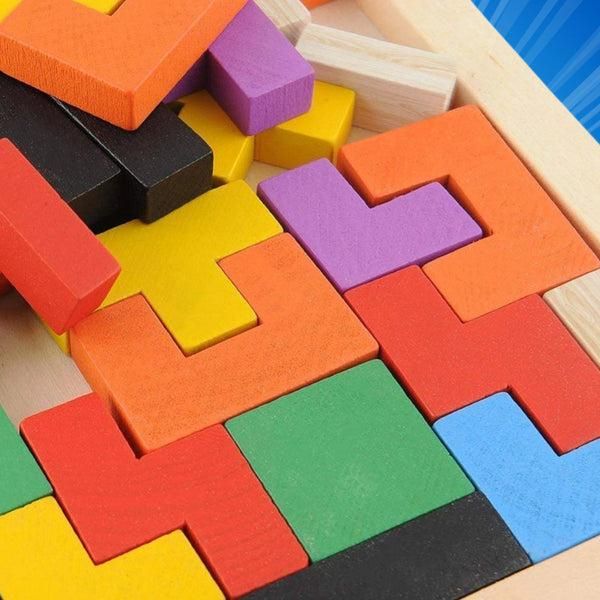 Wooden Blocks Puzzle Brain Teasers Toy Tangram Jigsaw Intelligence Colorful 3D Russian Blocks Game STEM Montessori Educational Gift for Kids