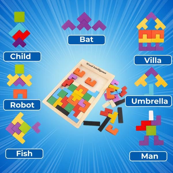 Wooden Blocks Puzzle Brain Teasers Toy Tangram Jigsaw Intelligence Colorful 3D Russian Blocks Game STEM Montessori Educational Gift for Kids