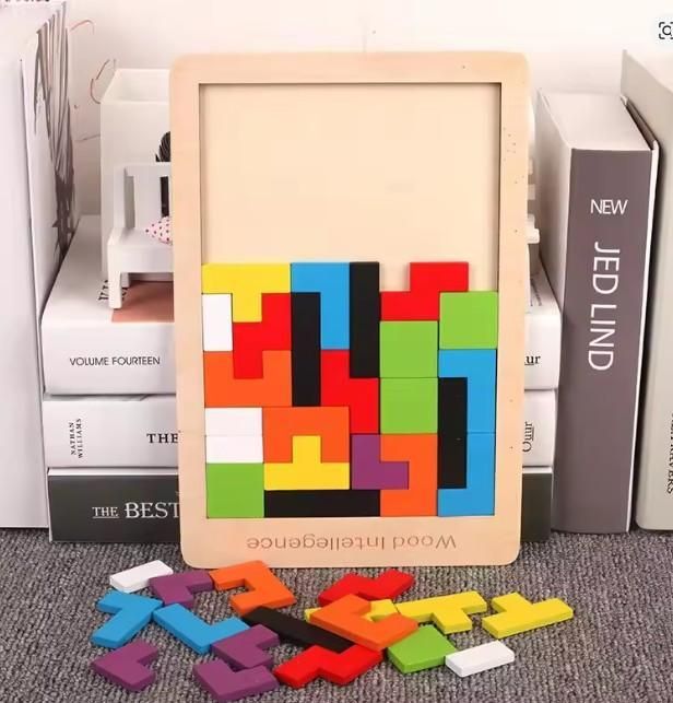 Wooden Blocks Puzzle Brain Teasers Toy Tangram Jigsaw Intelligence Colorful 3D Russian Blocks Game STEM Montessori Educational Gift for Kids